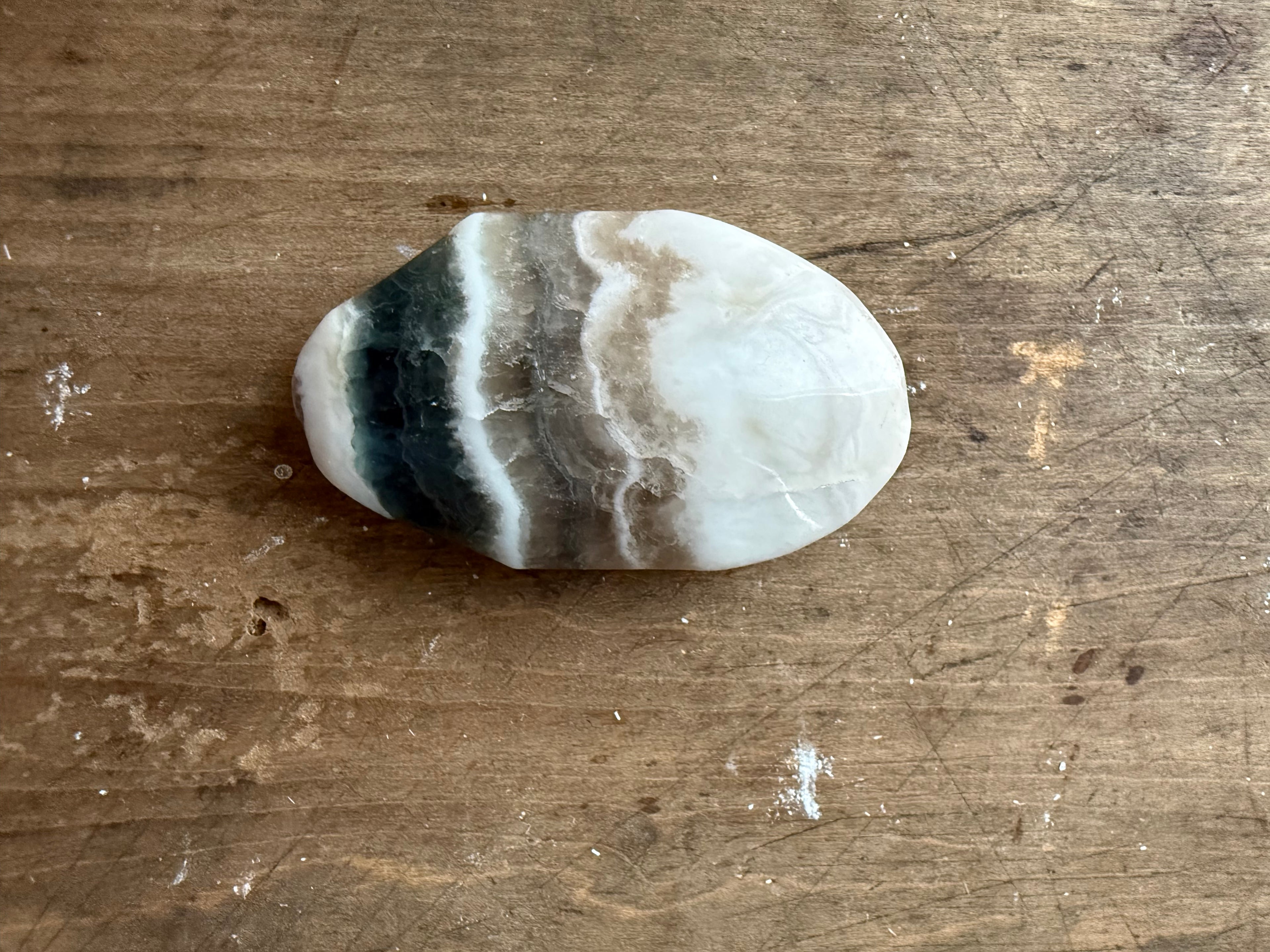 Blue Fluorite in Banded Agate Palm Stone — Grounding & Clarity Crystal