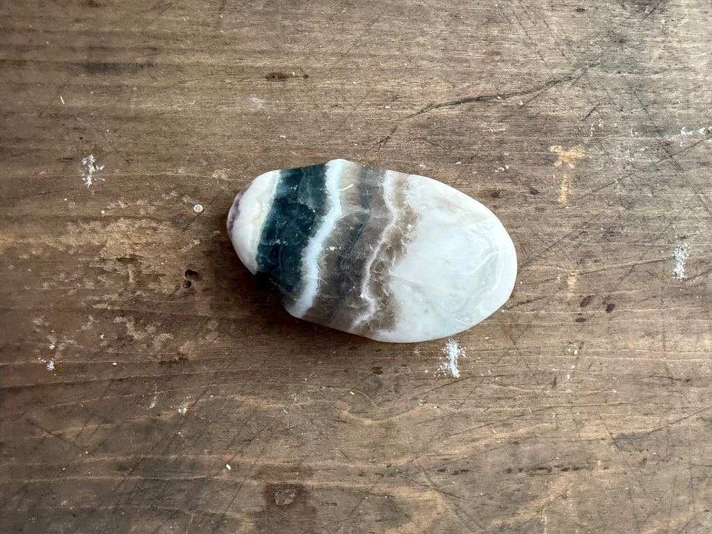 Blue Fluorite in Banded Agate Palm Stone — Grounding & Clarity Crystal