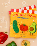 Children's book titled 'Vegetables that are Fruits' with cartoon vegetables on a beige background.