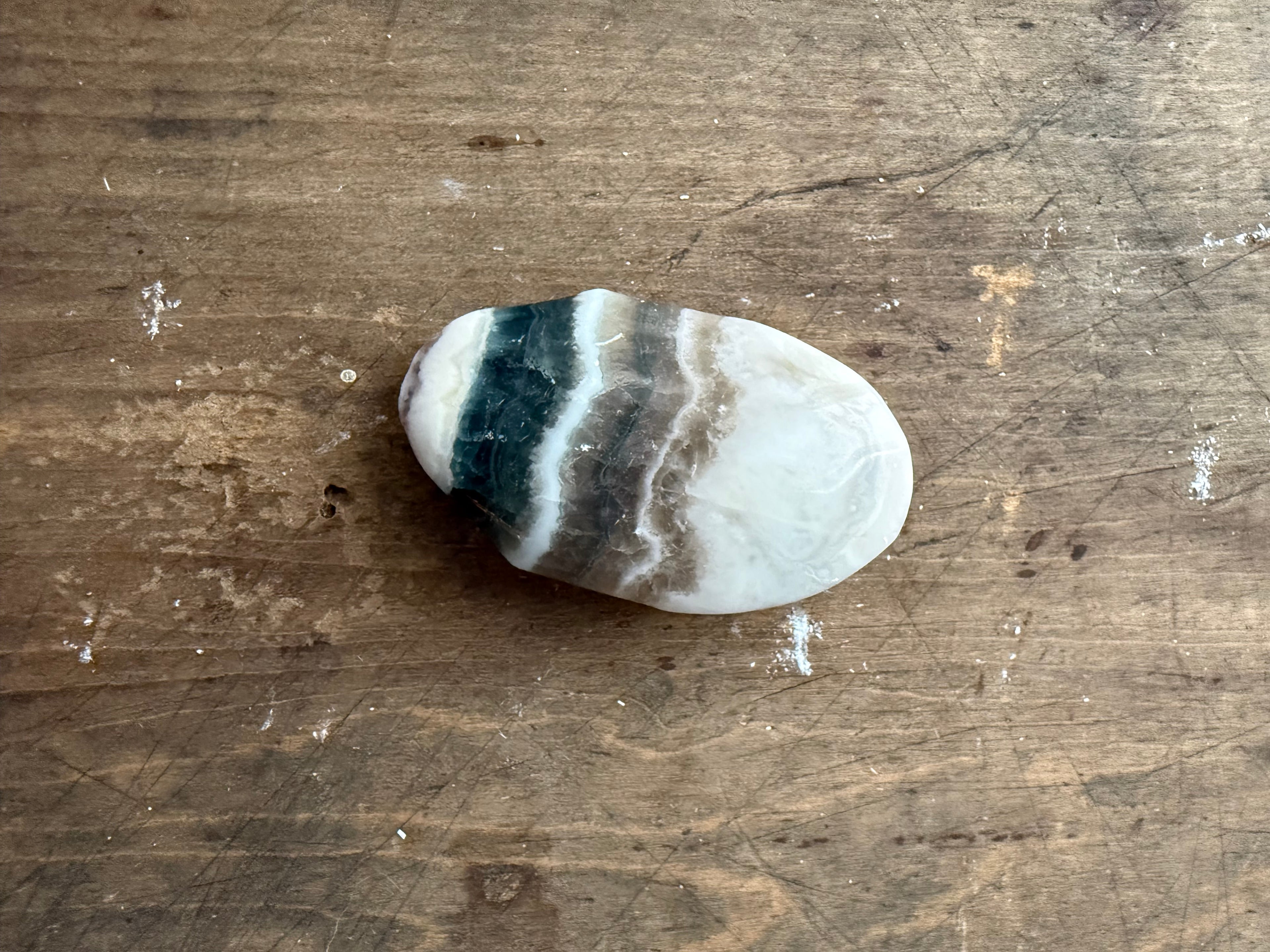 Blue Fluorite in Banded Agate Palm Stone — Grounding & Clarity Crystal
