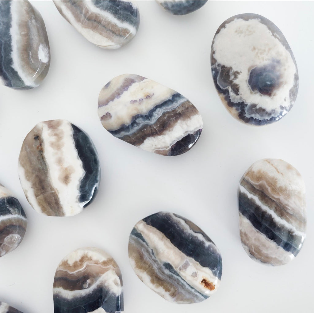 Blue Fluorite in Banded Agate Palm Stone — Grounding & Clarity Crystal