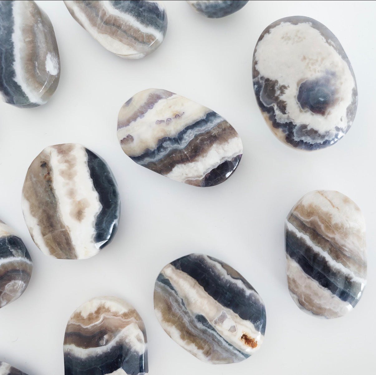 Blue Fluorite in Banded Agate Palm Stone — Grounding & Clarity Crystal