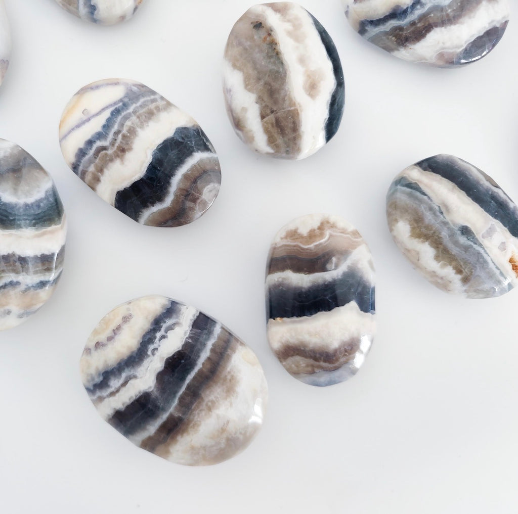 Blue Fluorite in Banded Agate Palm Stone — Grounding & Clarity Crystal