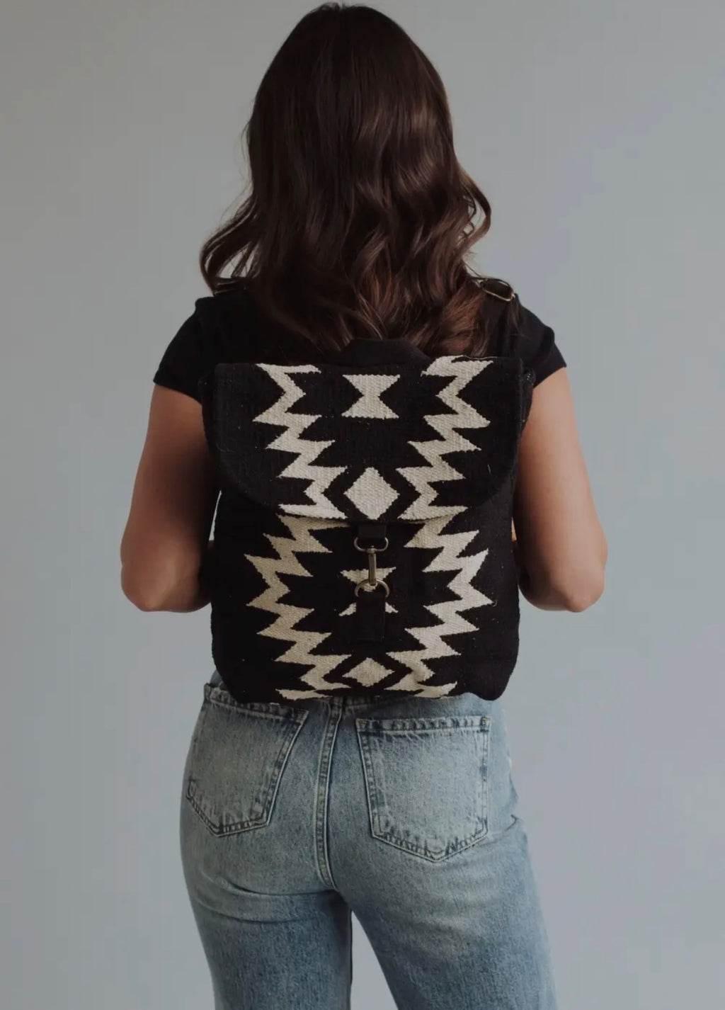 Woven Aztec Backpack — 100% Cotton in Black & Cream