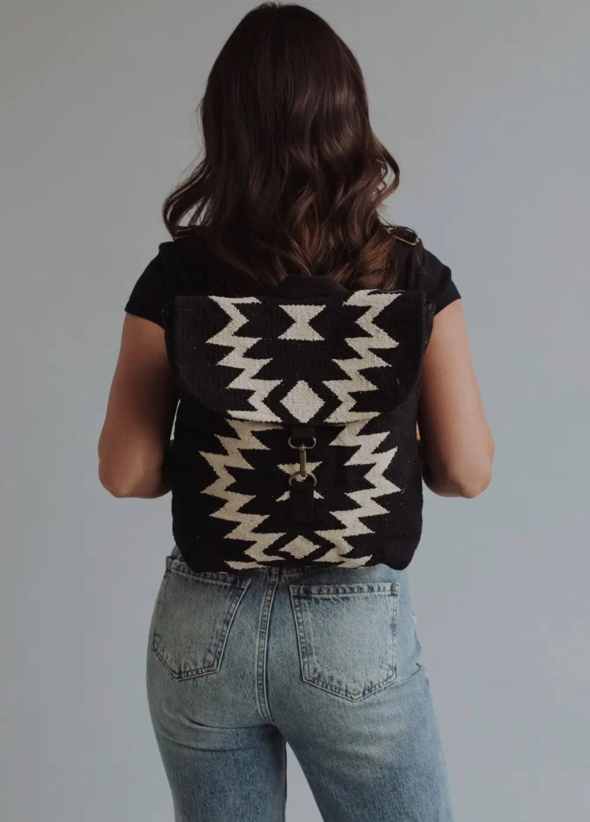 Woven Aztec Backpack — 100% Cotton in Black & Cream