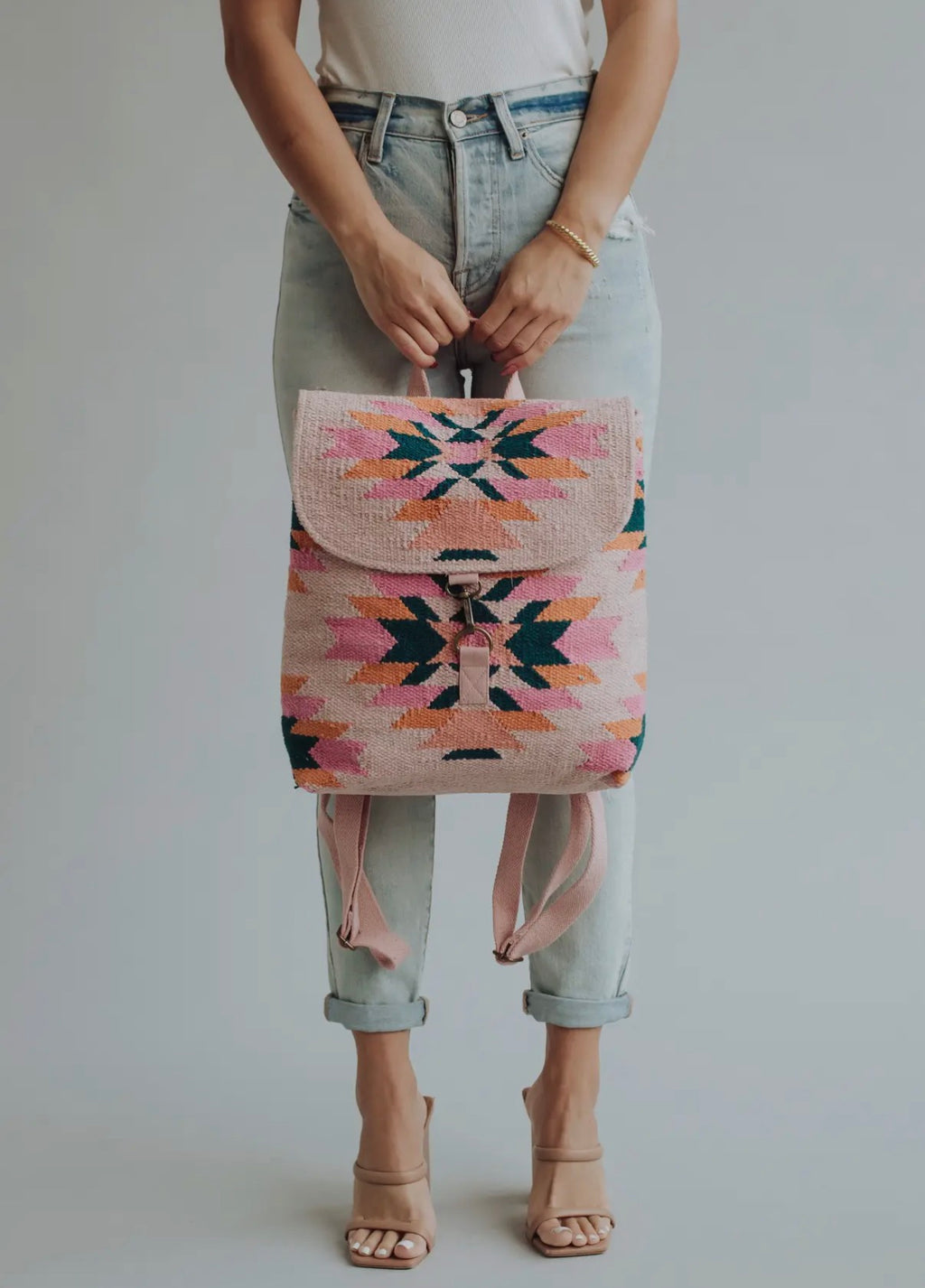 Woven Aztec Backpack — 100% Cotton in Pink, Teal & Orange