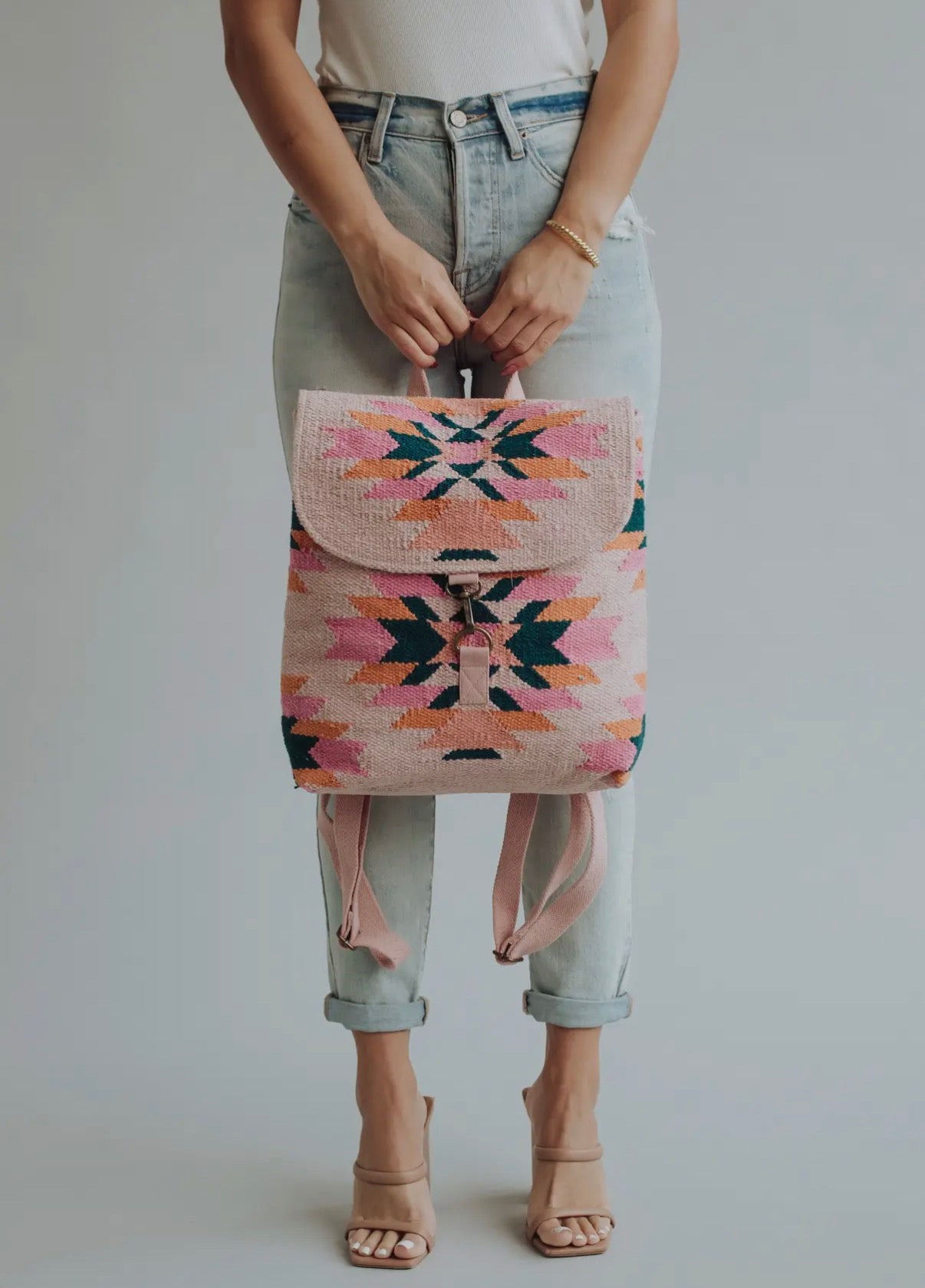 Woven Aztec Backpack — 100% Cotton in Pink, Teal & Orange