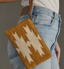 Woven Aztec Wristlet — 100% Cotton in Camel & Cream