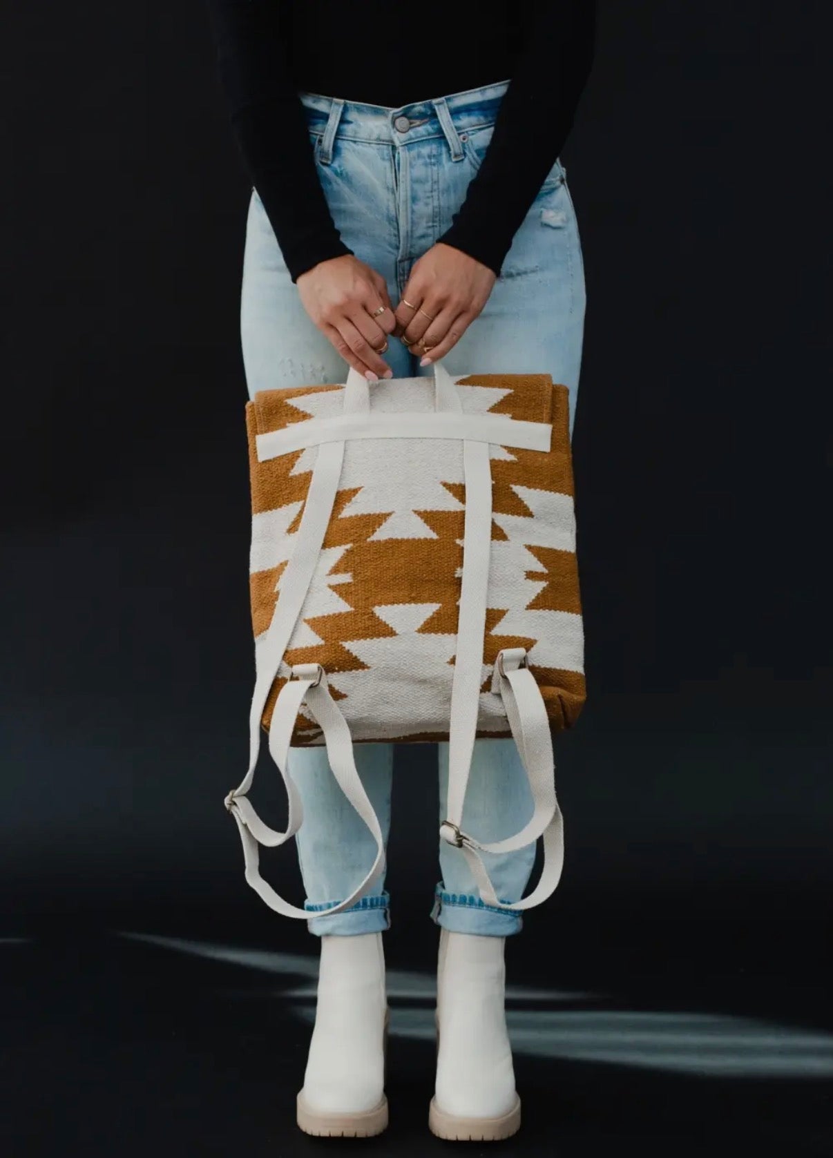 Woven Aztec Backpack — 100% Cotton in Camel & Cream