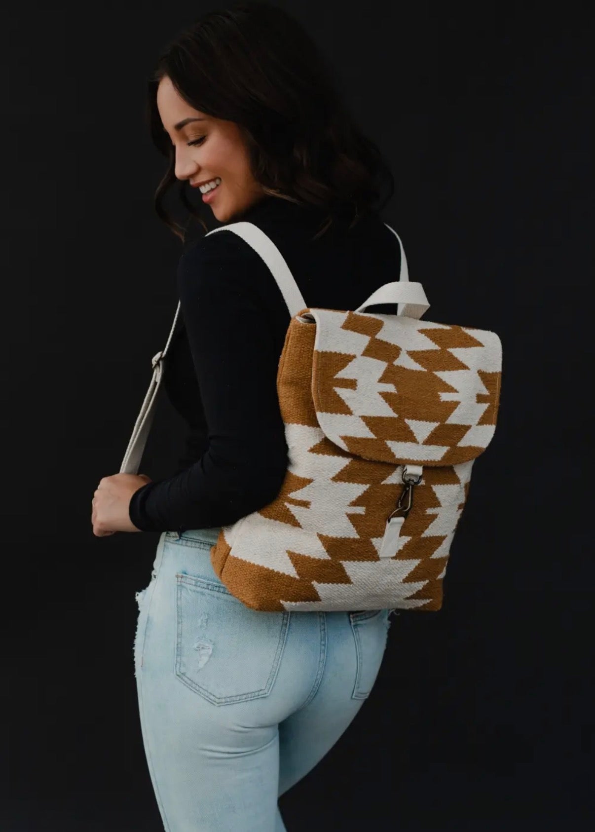 Woven Aztec Backpack — 100% Cotton in Camel & Cream