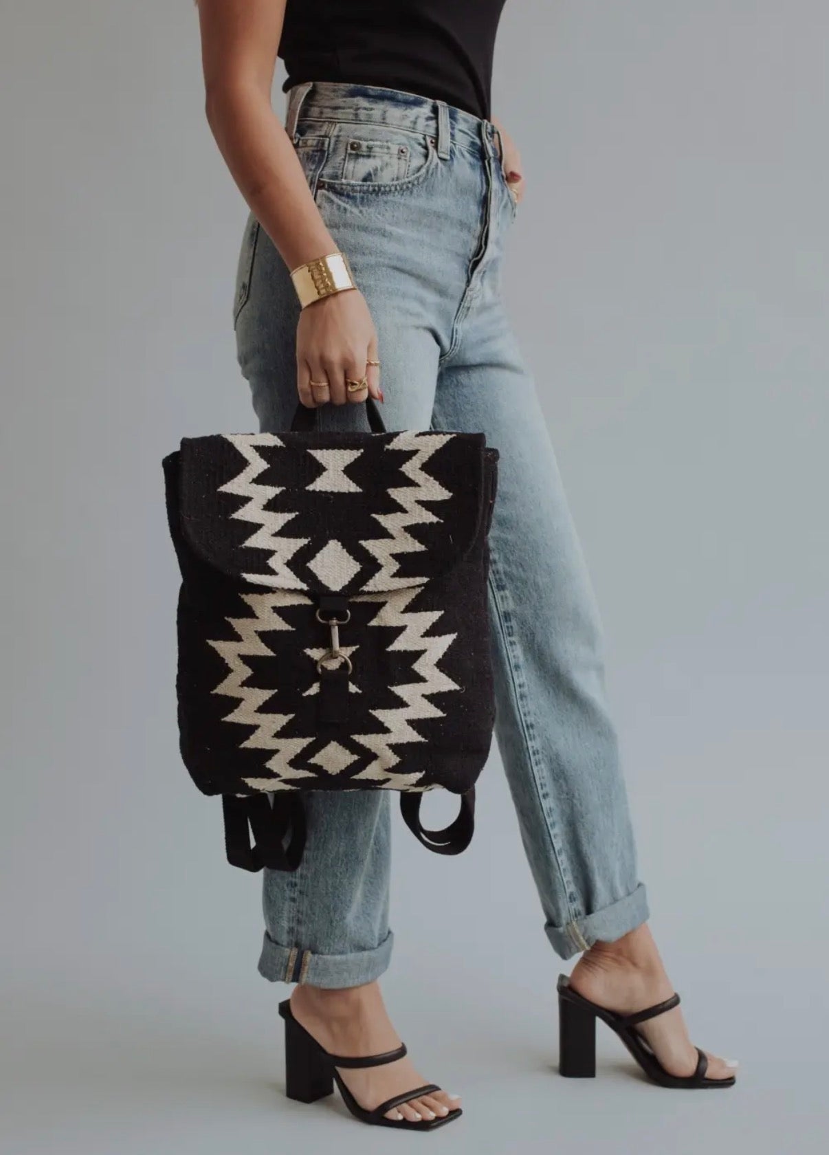 Woven Aztec Backpack — 100% Cotton in Black & Cream