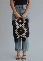 Woven Aztec Backpack — 100% Cotton in Black & Cream