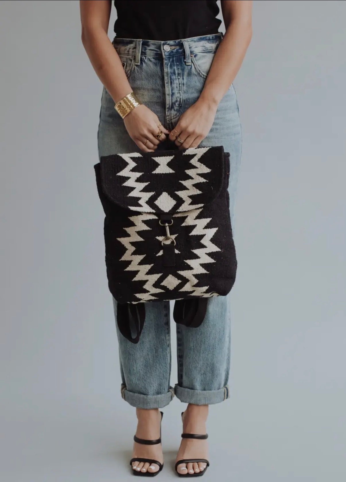 Woven Aztec Backpack — 100% Cotton in Black & Cream