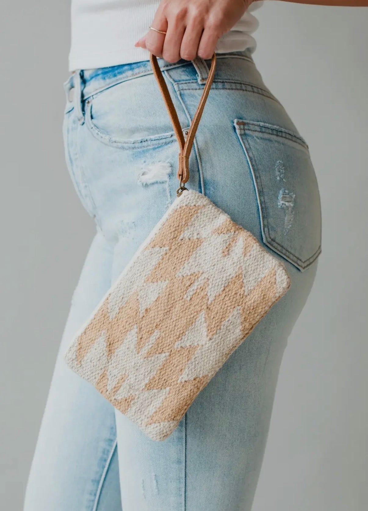 Woven Aztec Wristlet — 100% Cotton in Tan & Cream