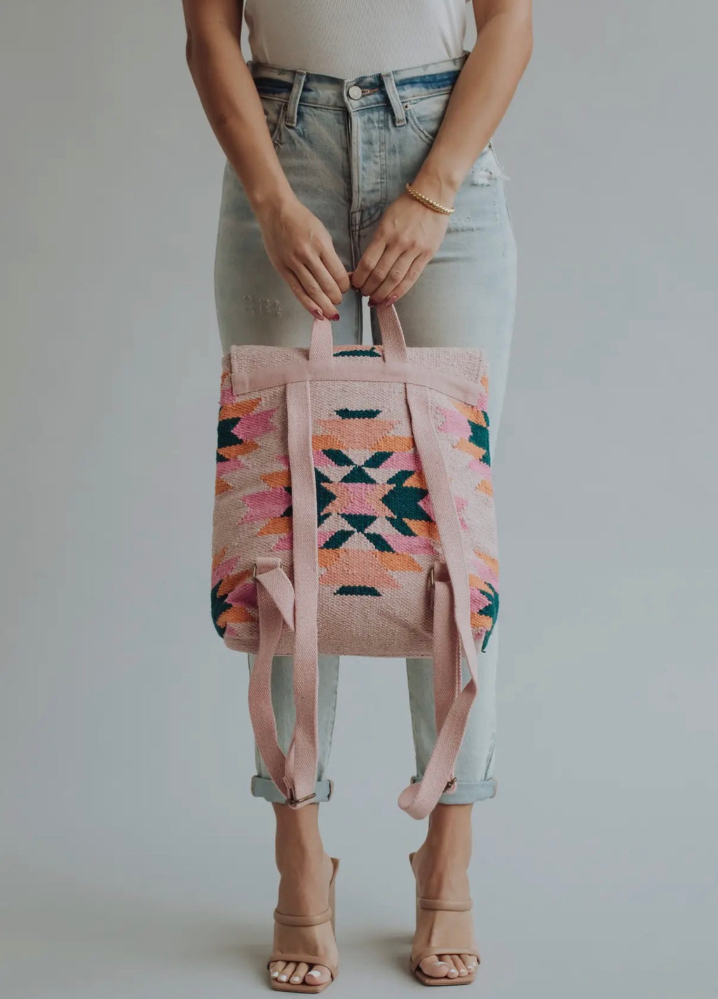 Woven Aztec Backpack — 100% Cotton in Pink, Teal & Orange