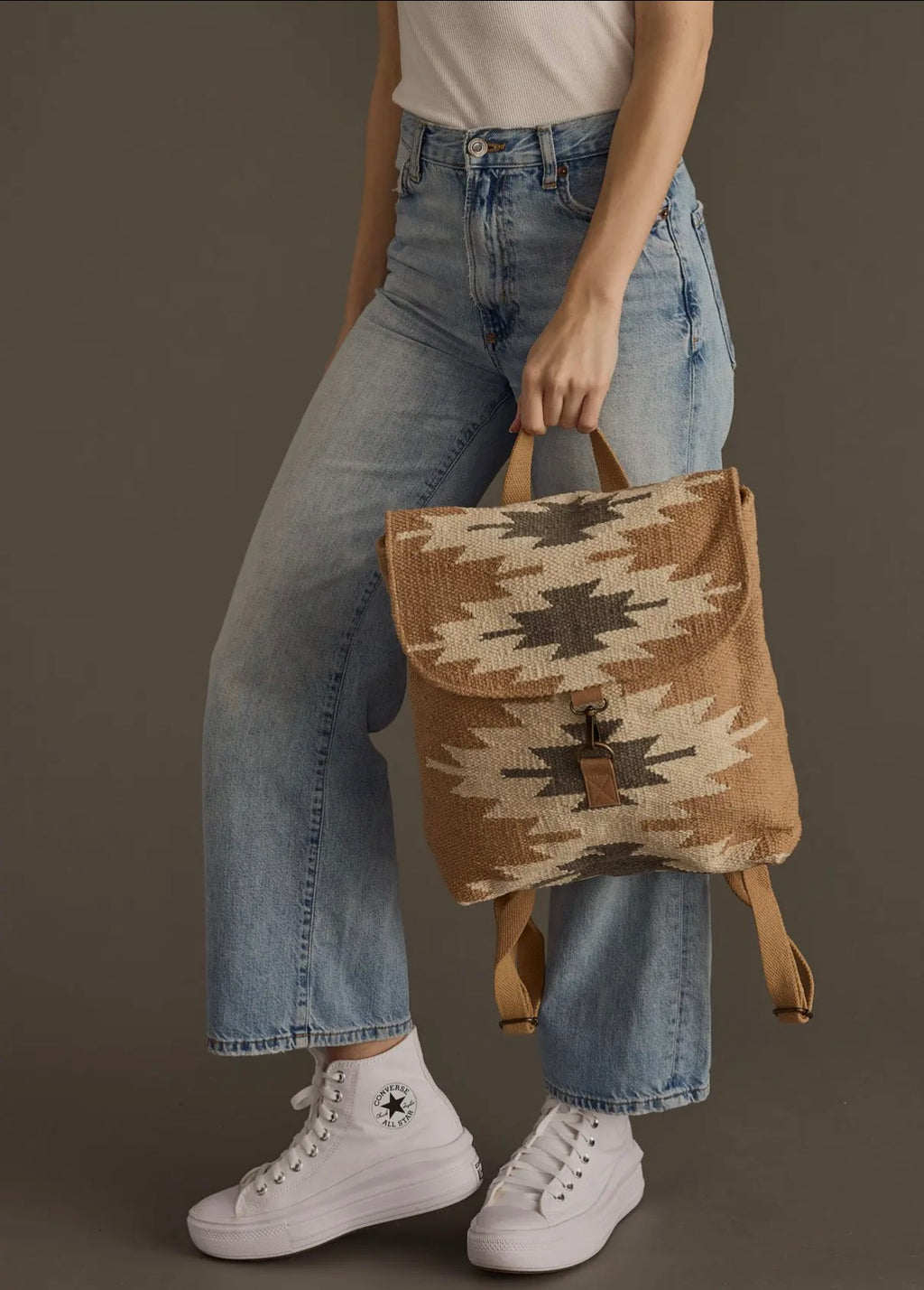 Woven Aztec Backpack — 100% Cotton in Tan, Gray & Cream