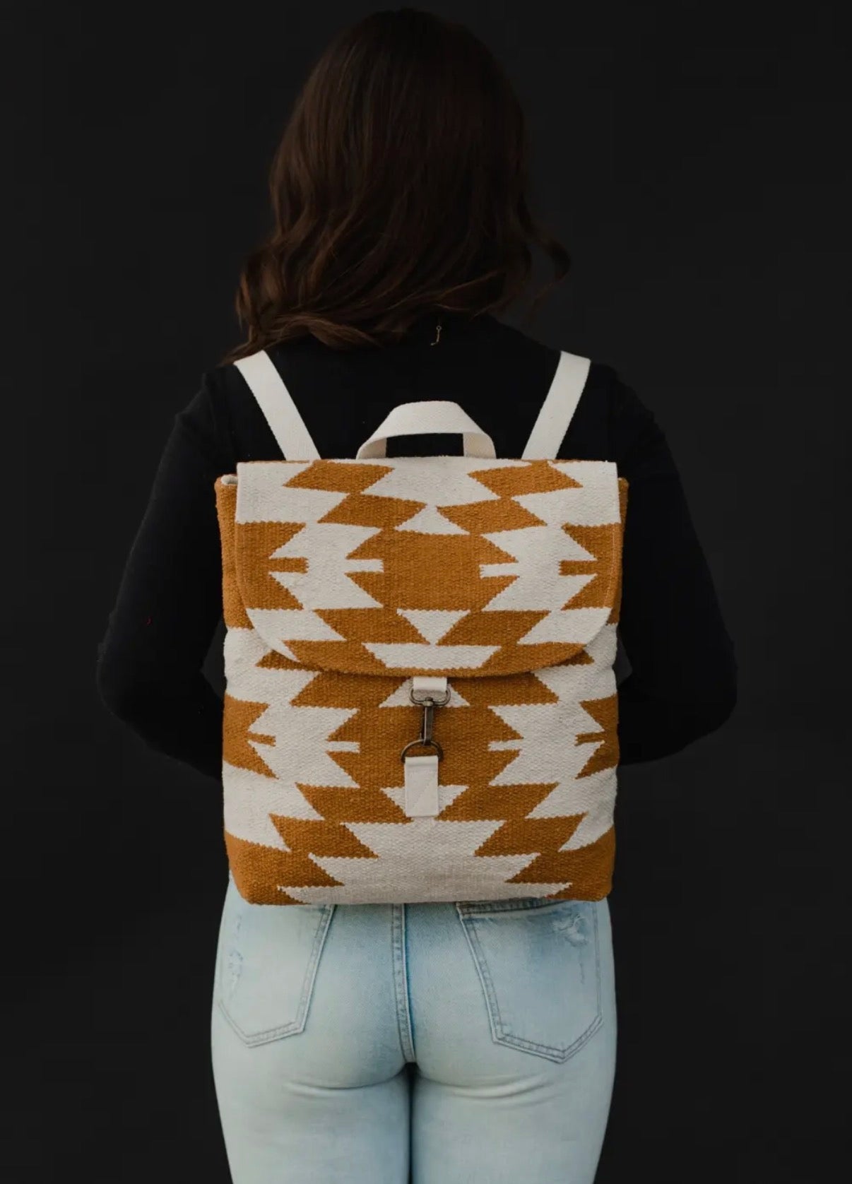 Woven Aztec Backpack — 100% Cotton in Camel & Cream