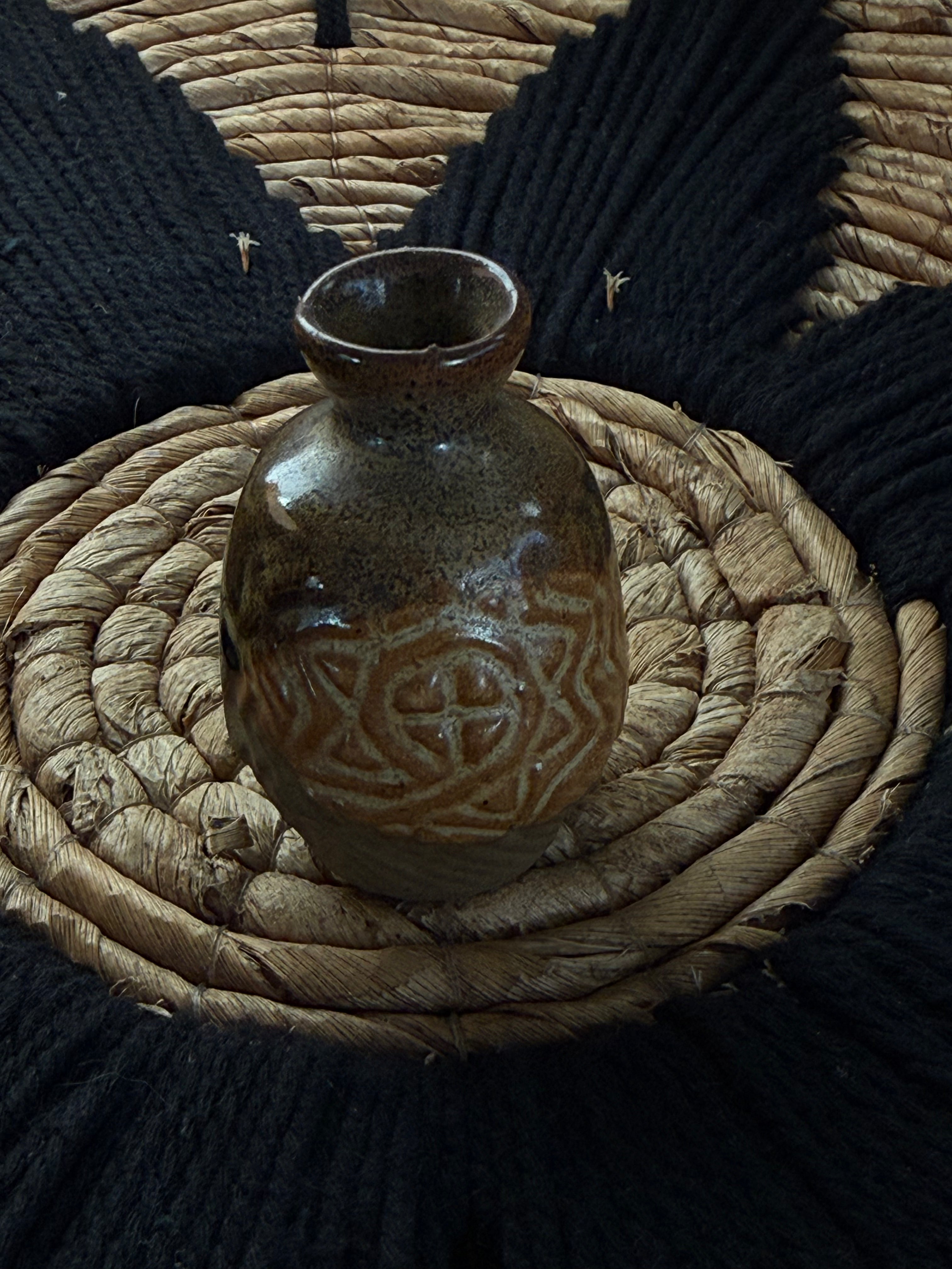 Tiny Symbol-Etched Ceramic Vase