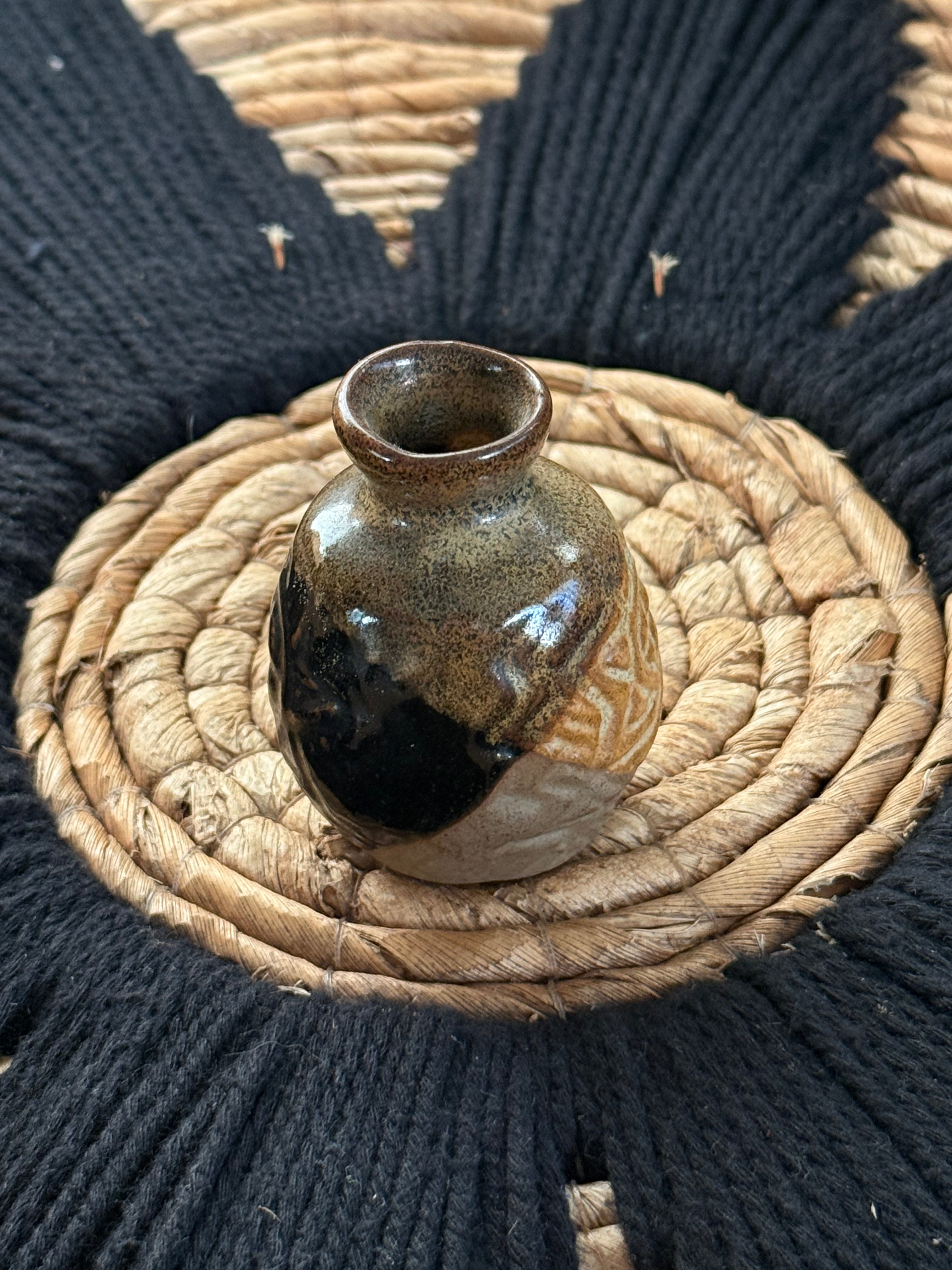 Tiny Symbol-Etched Ceramic Vase