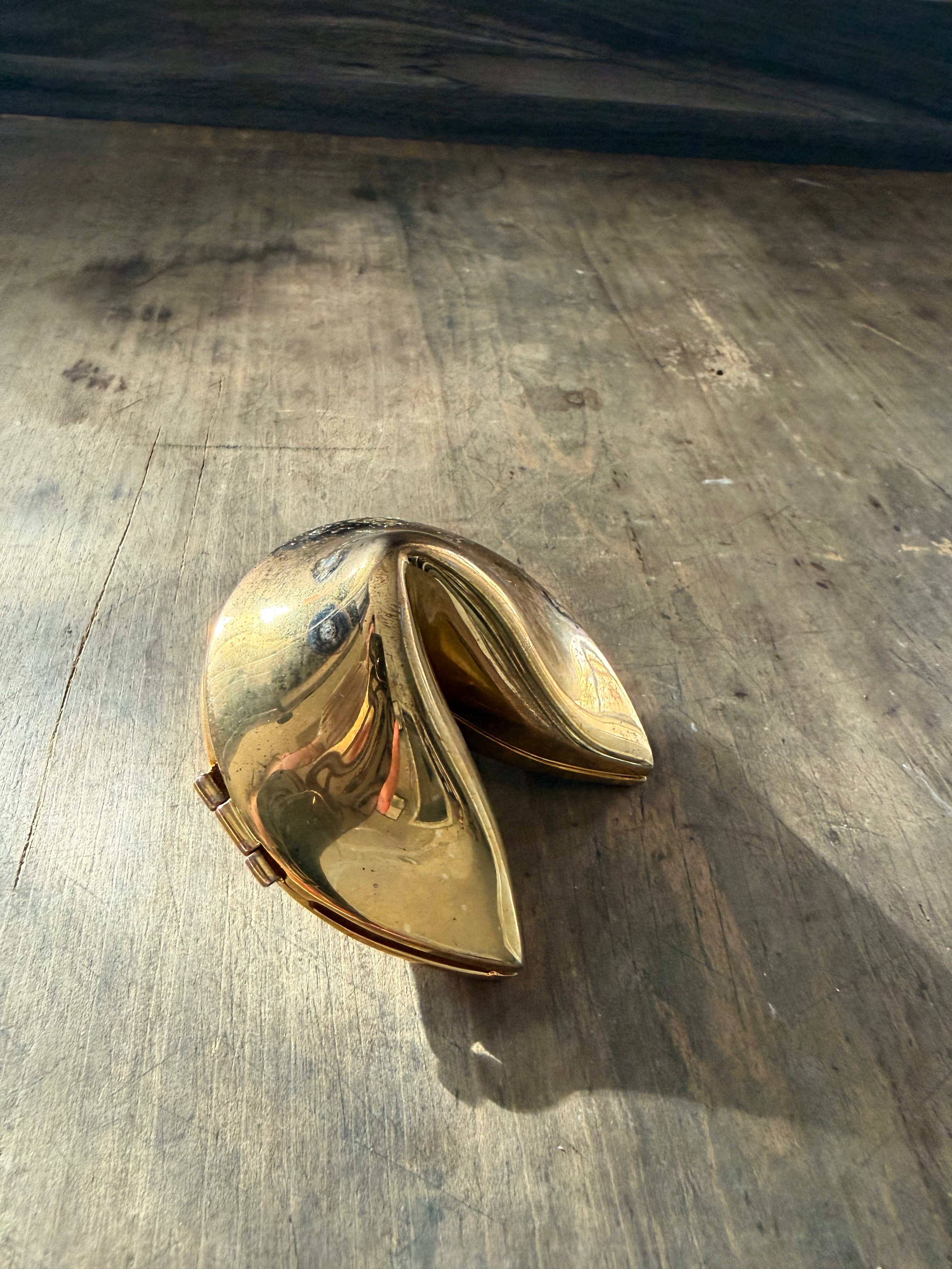 Vintage Solid Brass Fortune Cookie — 3” Decorative Symbol of Luck & Prosperity