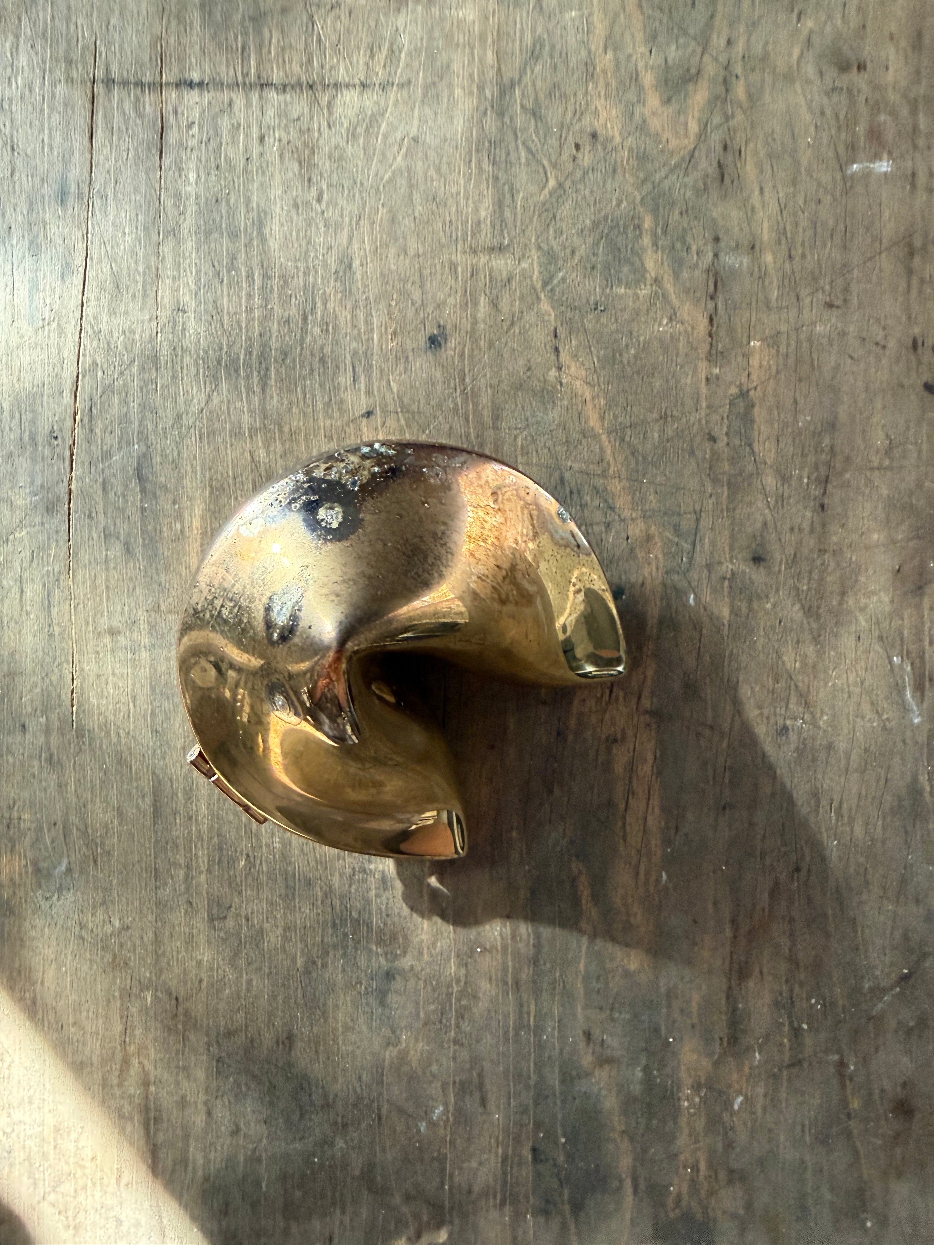 Vintage Solid Brass Fortune Cookie — 3” Decorative Symbol of Luck & Prosperity