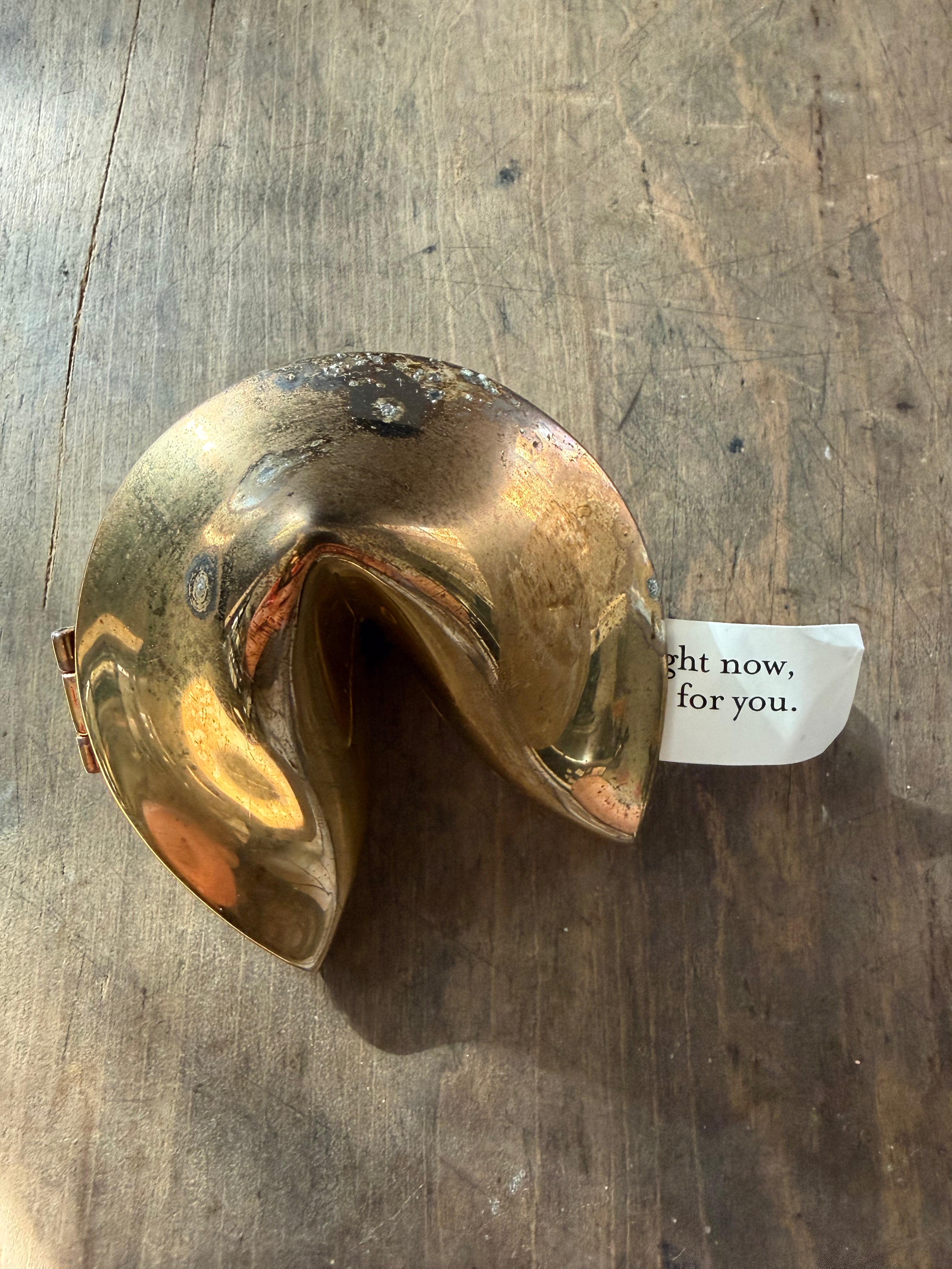 Vintage Solid Brass Fortune Cookie — 3” Decorative Symbol of Luck & Prosperity