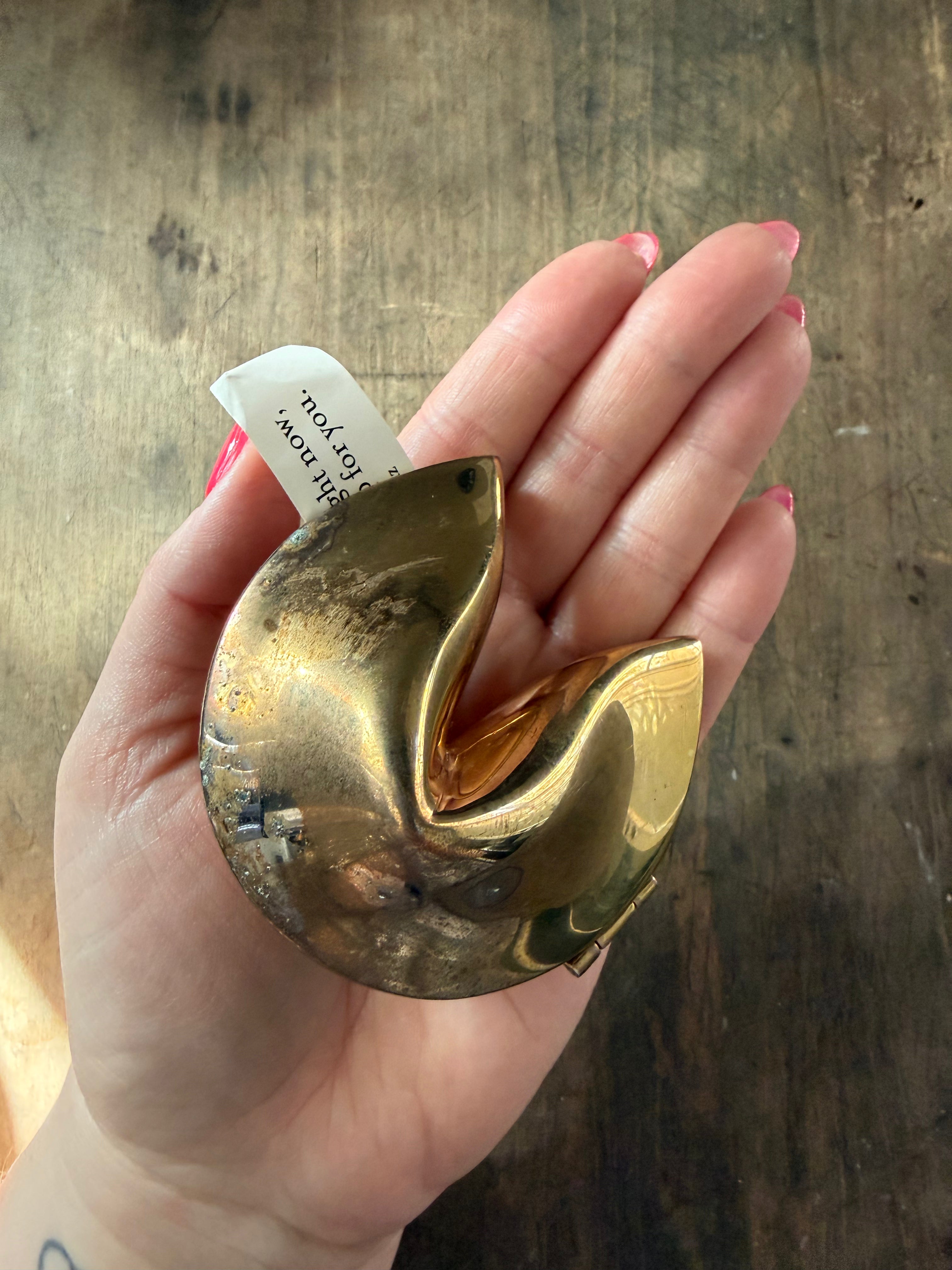 Vintage Solid Brass Fortune Cookie — 3” Decorative Symbol of Luck & Prosperity