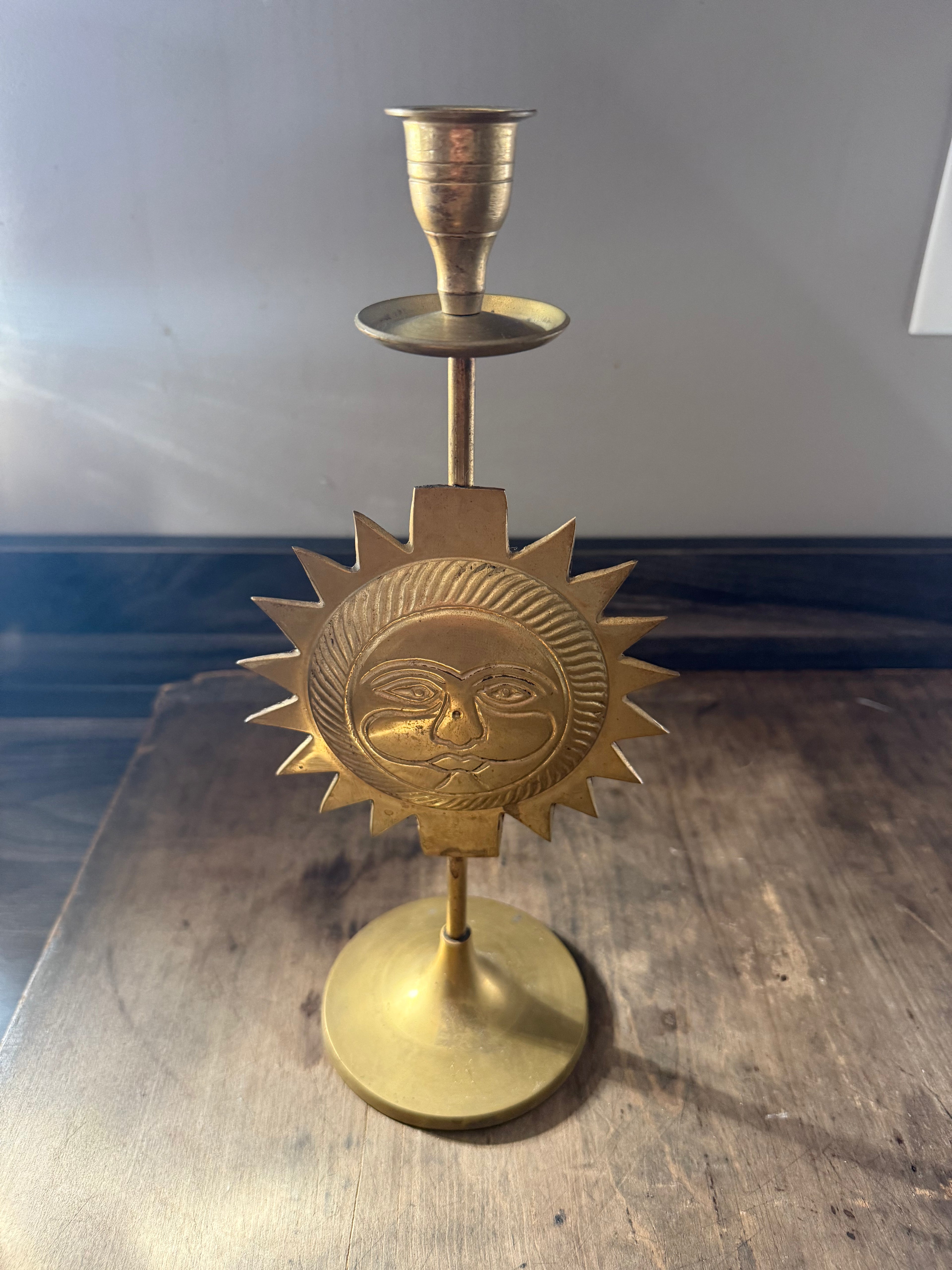 celestial sun brass taper candle holder
