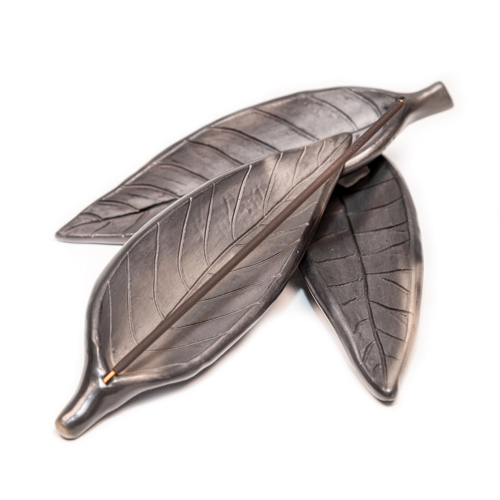 Oaxacan Barro Negro Leaf Incense Stick Holder — Handcrafted Zapotec Pottery
