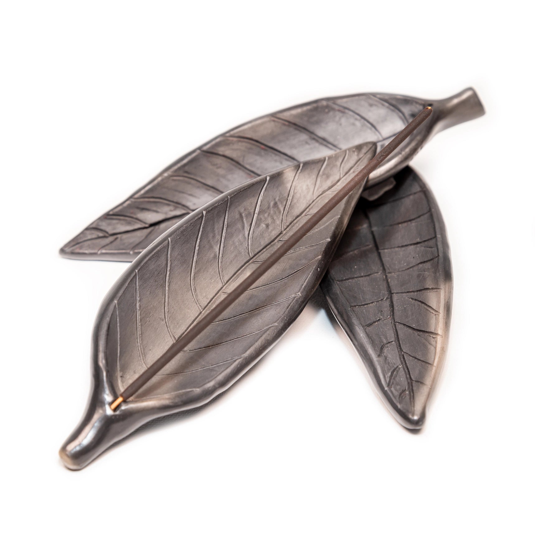 Oaxacan Barro Negro Leaf Incense Stick Holder — Handcrafted Zapotec Pottery