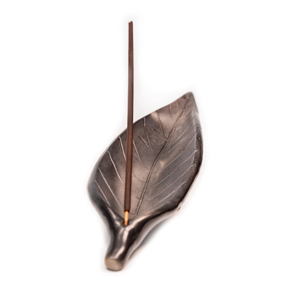 Oaxacan Barro Negro Leaf Incense Stick Holder — Handcrafted Zapotec Pottery