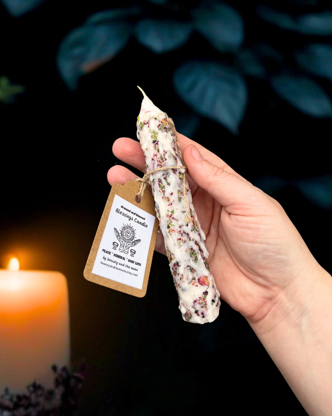 Blessings Ritual Candle — Dressed White Candle for Peace, Luck & Spiritual Renewal
