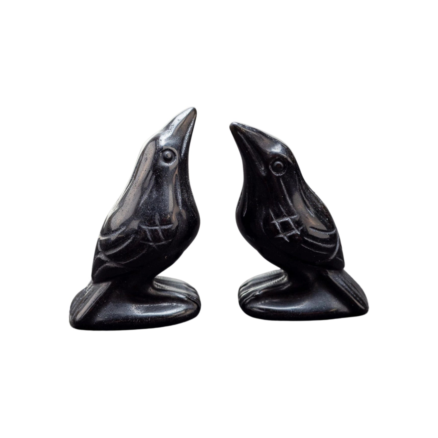 Black Obsidian Crow Figure — Hand-Carved Protection & Shadow Wisdom Totem
