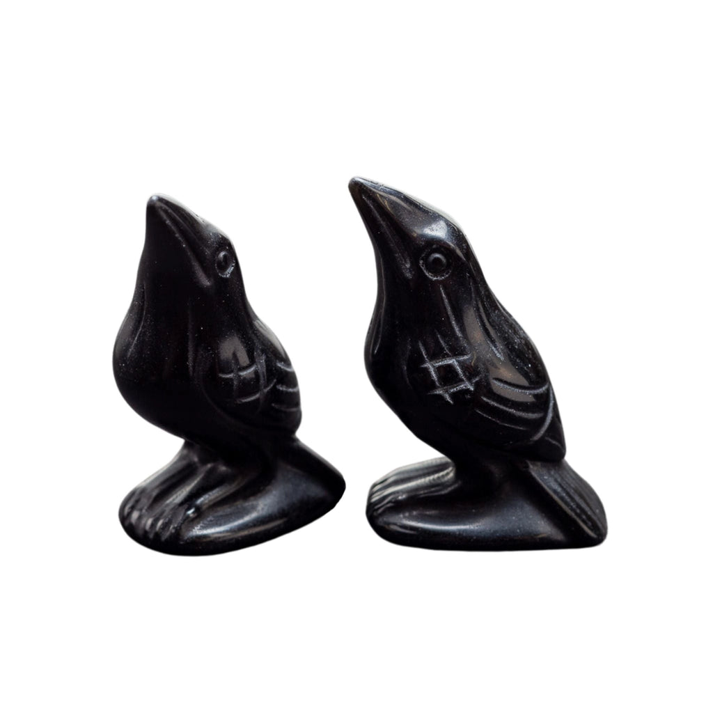 Black Obsidian Crow Figure — Hand-Carved Protection & Shadow Wisdom Totem