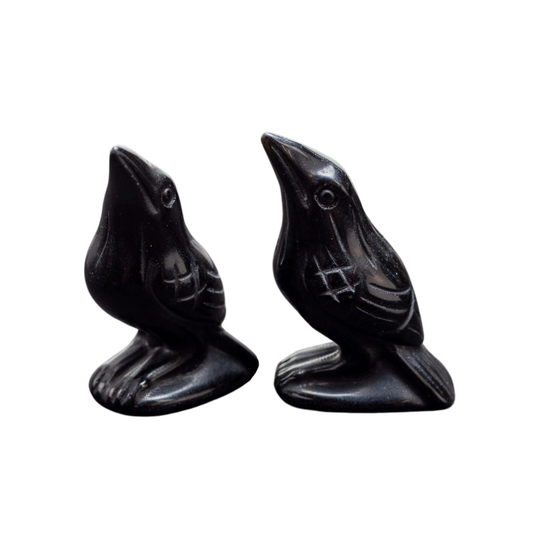 Black Obsidian Crow Figure — Hand-Carved Protection & Shadow Wisdom Totem
