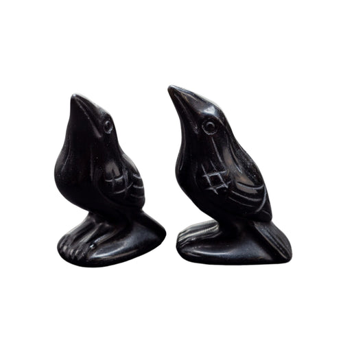 Black Obsidian Crow Figure — Hand-Carved Protection & Shadow Wisdom Totem
