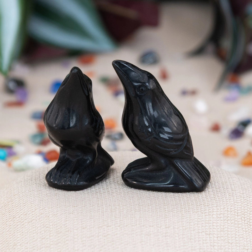 Black Obsidian Crow Figure — Hand-Carved Protection & Shadow Wisdom Totem