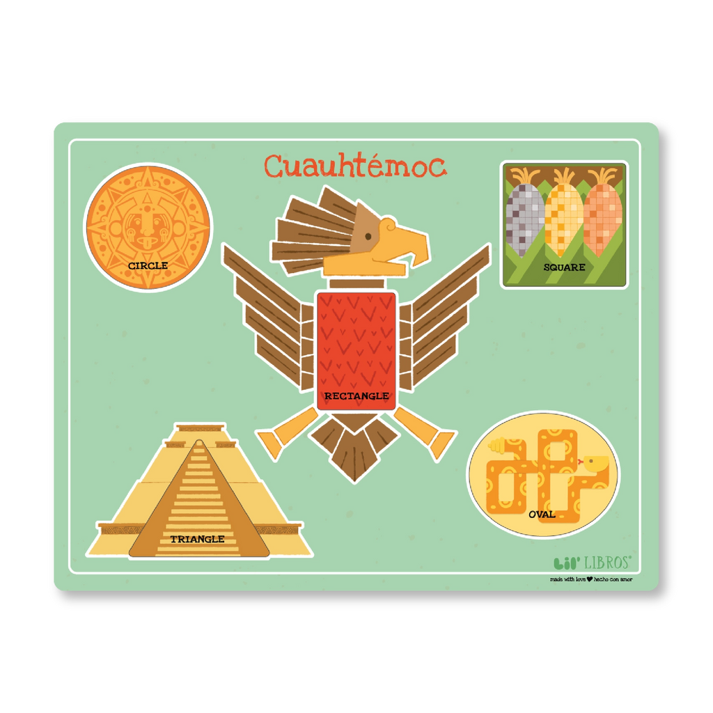 Cuauhtémoc: A Bilingual Wooden Shapes Puzzle — Learn Shapes in English & Spanish