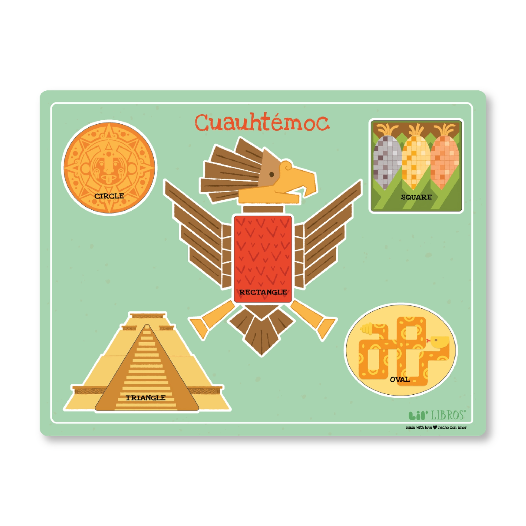 Cuauhtémoc: A Bilingual Wooden Shapes Puzzle — Learn Shapes in English & Spanish