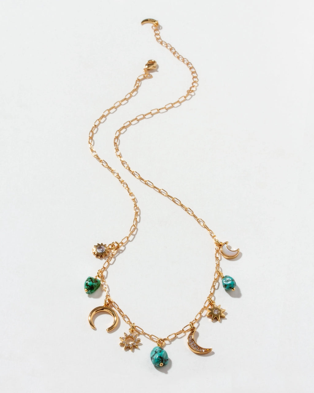 Desert Moon Turquoise + Gold Charm Necklace