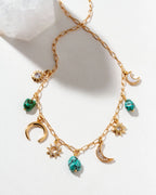 Desert Moon Turquoise + Gold Charm Necklace