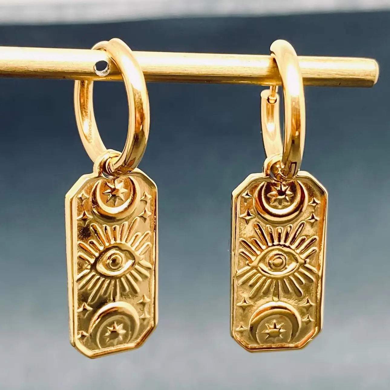 Evil Eye 18k Gold Plated Stainless Steel Huggie Earrings