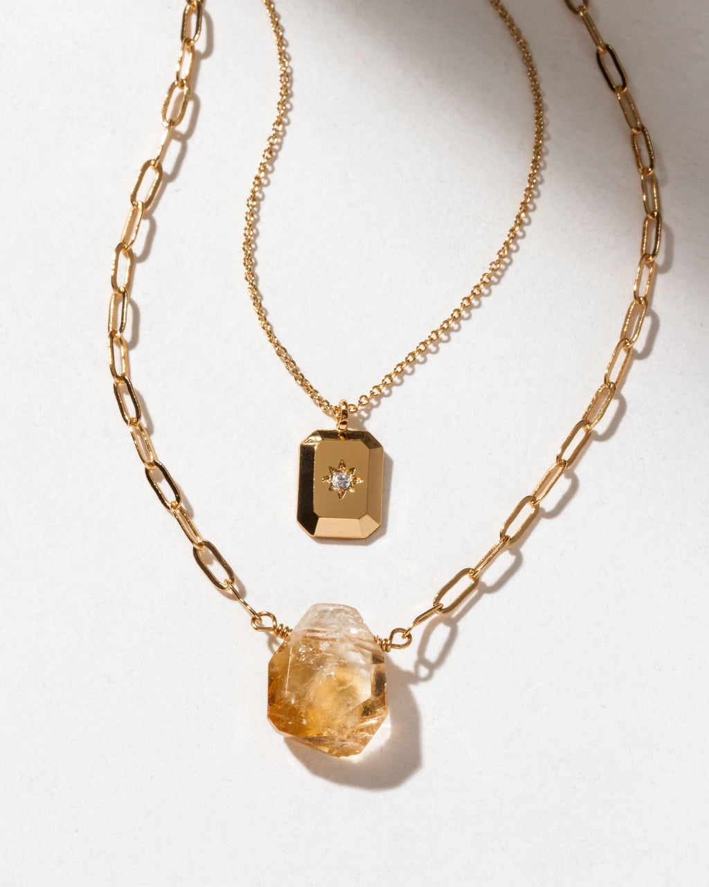 Golden Horizon Layered Necklace Set | 14KT Gold Plated Layered Necklace Set with Genuine Citrine