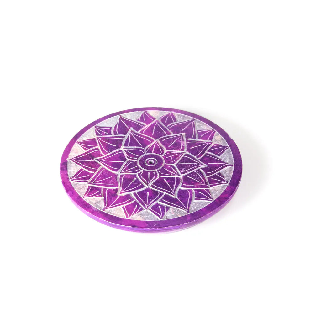 Soapstone Incense Burner Plate — Crown Chakra (Sahasrara) | 3” Ritual Burner