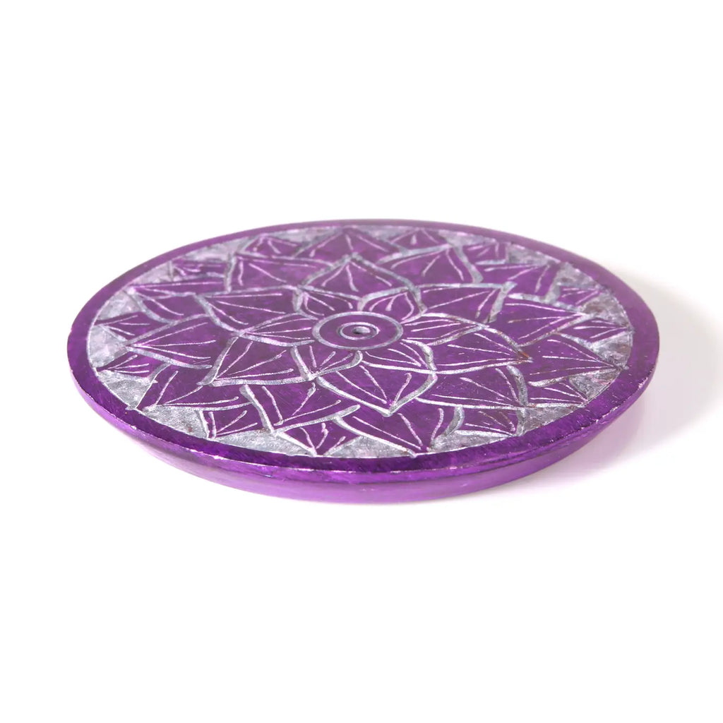 Soapstone Incense Burner Plate — Crown Chakra (Sahasrara) | 3” Ritual Burner