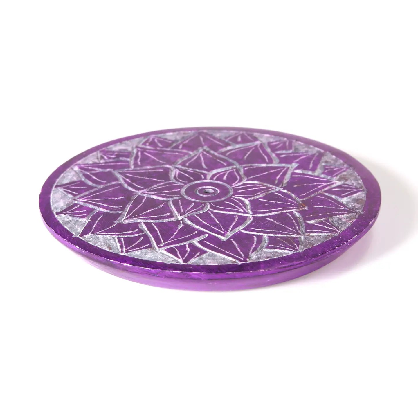 Soapstone Incense Burner Plate — Crown Chakra (Sahasrara) | 3” Ritual Burner
