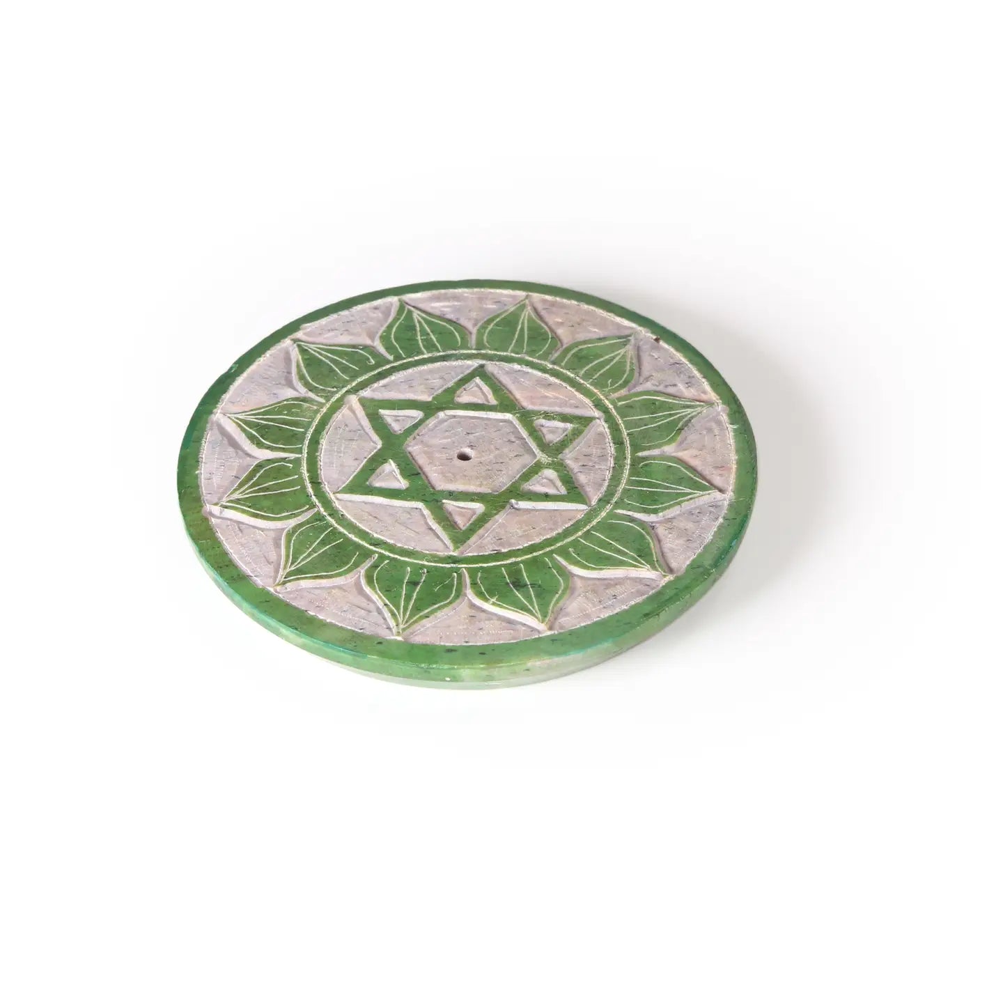 Soapstone Incense Burner Plate — Heart Chakra (Anahata) | 3” Ritual Burner