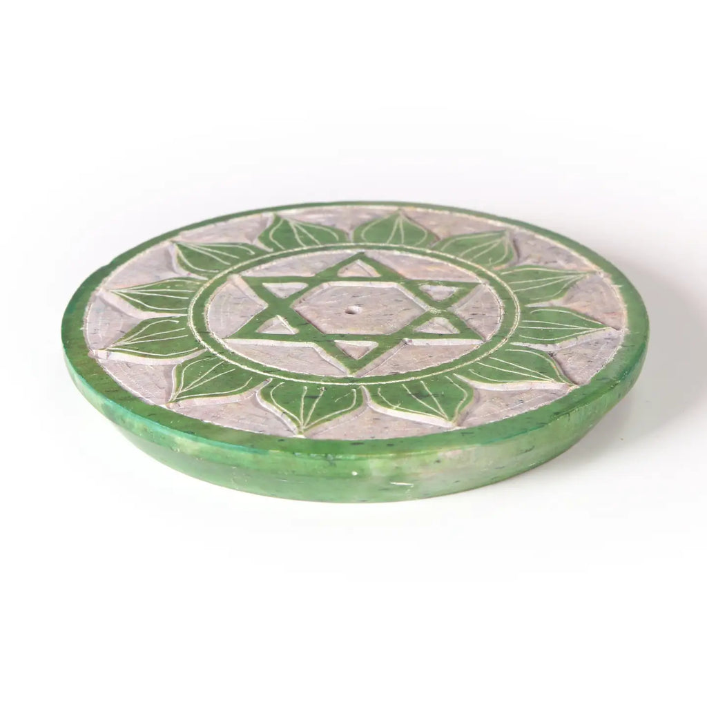 Soapstone Incense Burner Plate — Heart Chakra (Anahata) | 3” Ritual Burner