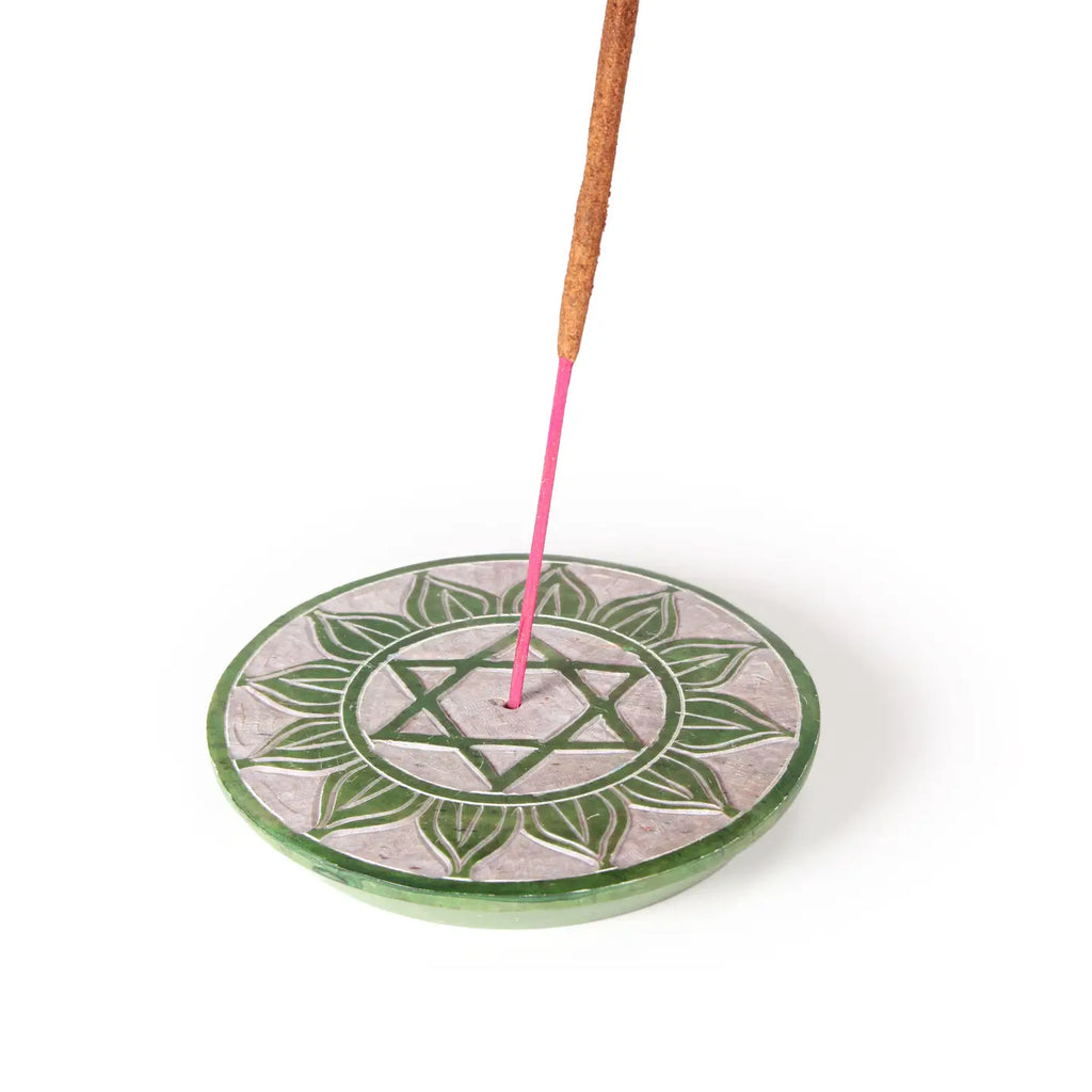 Soapstone Incense Burner Plate — Heart Chakra (Anahata) | 3” Ritual Burner