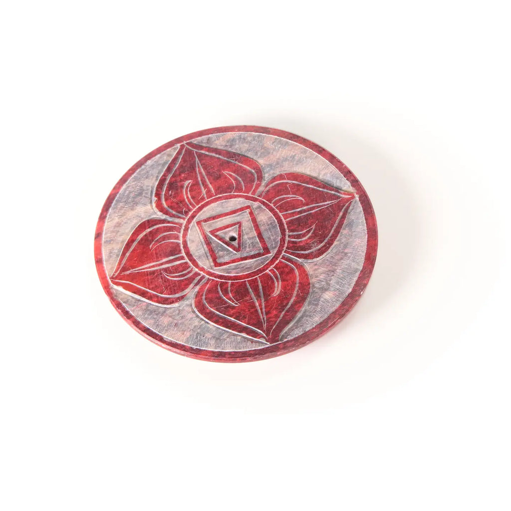 Soapstone Incense Burner Plate — Root Chakra (Muladhara) | 3” Ritual Burner